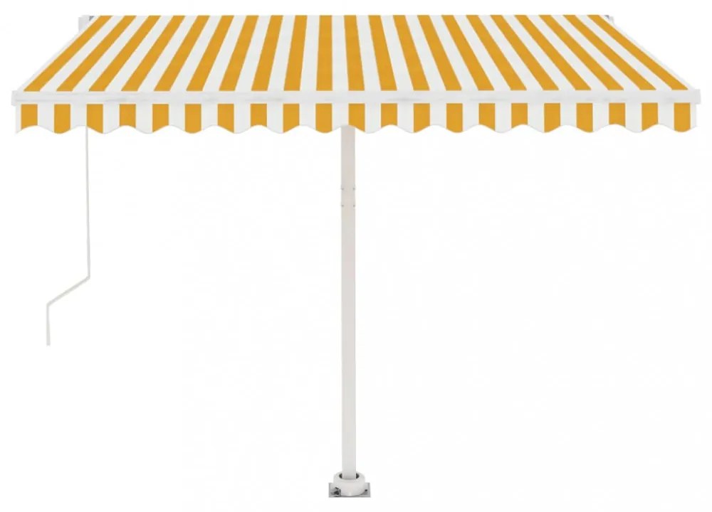 sárga-fehér kézzel kihúzható póznás napellenző 350 x 250 cm