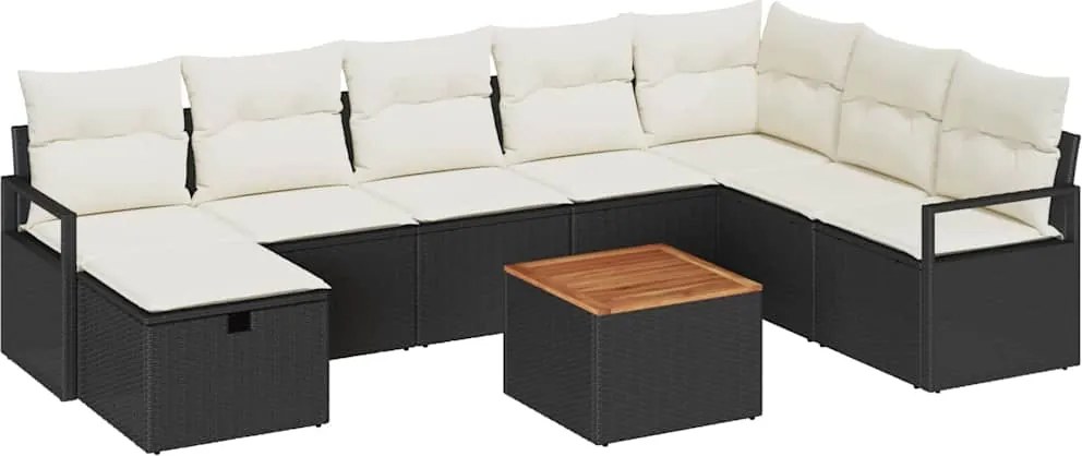 vidaXL Kerti Kanapé Szett párnával tárolóval 9 pcs Fekete polirattan