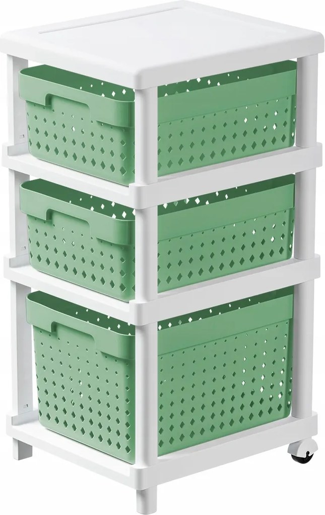 Kosáros Könyvespolc Fürdőszoba polc kerekekkel Kosarak Fehér Zöld 36x31x66cm