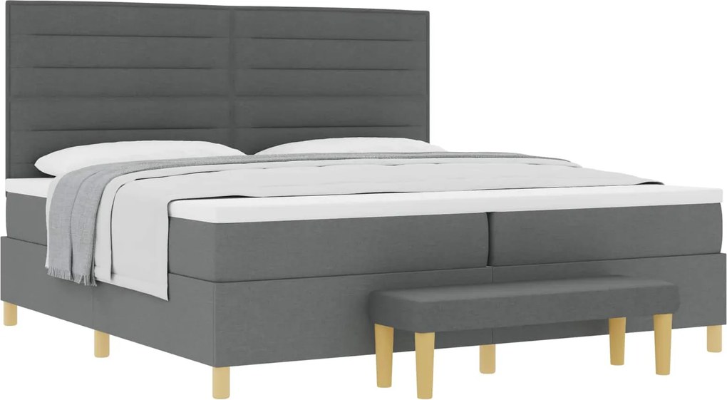vidaXL Boxrugós ágy matracmal Sötétszürke 200 x 200 cm szövet