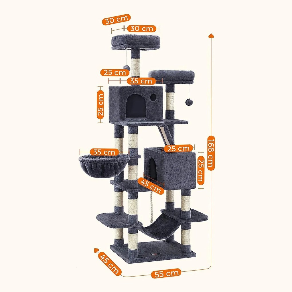 Nagy macskakaparó, 168 cm magas, füstszürke | feandrea