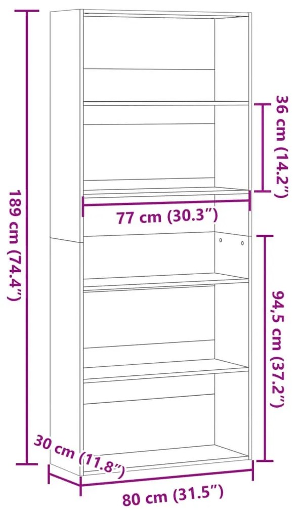 fekete szerelt fa könyvszekrény 80 x 30 x 189 cm