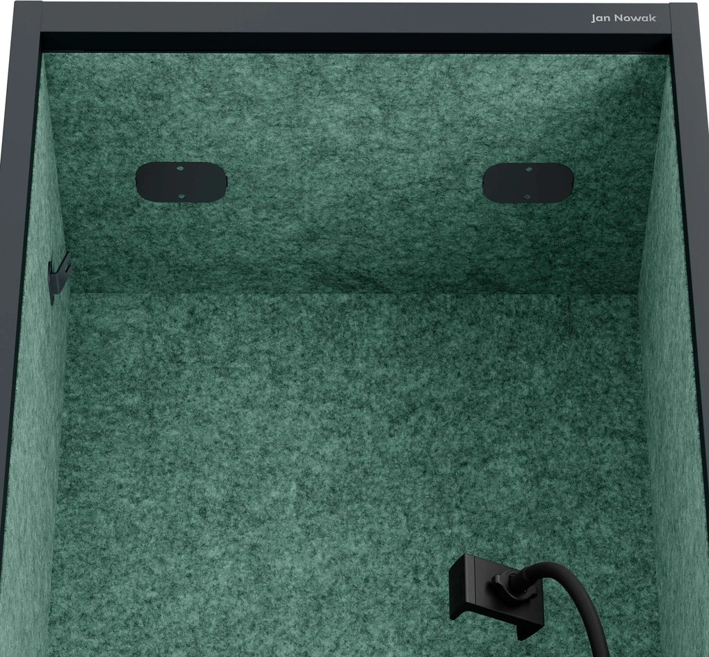 Irodai hangszigetelő fülke ülőkével és USB-C csatlakozóval, antracit színű váz / zöld ülőke, 600 mm: SALLY MentalBox