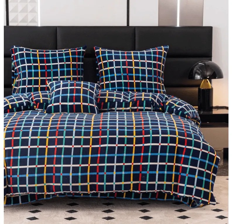 Mikroplüss ágyneműhuzat GRID sötétkék Ágyneműhuzat mérete: 2 db 70 x 90 cm | 200 x 220 cm