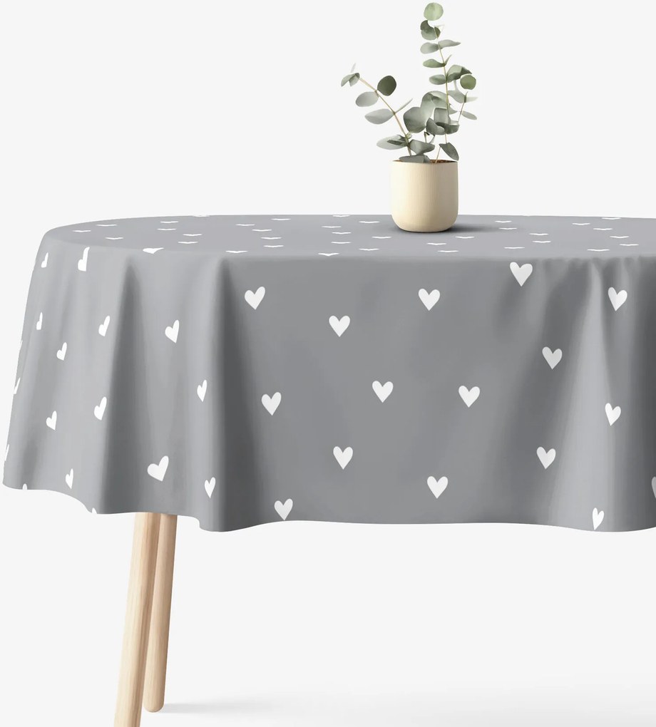 Goldea ovális pamut terítő - szívecskék, szürke alapon 140 x 280 cm