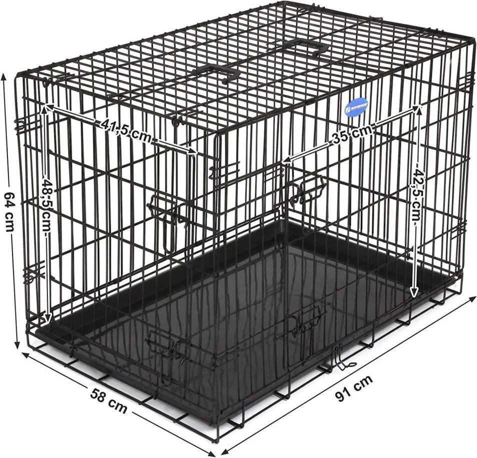 Kutyaketrec, kutyabox két ajtóval L, fekete 92x57x64cm