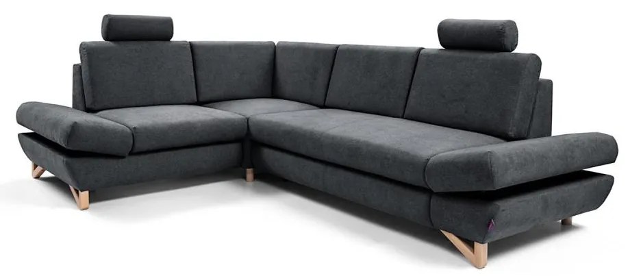 Ágyazható kárpitozott L-alakú sarokülőgarnitúra tárolórekesszel AVESTA, balos, antracit