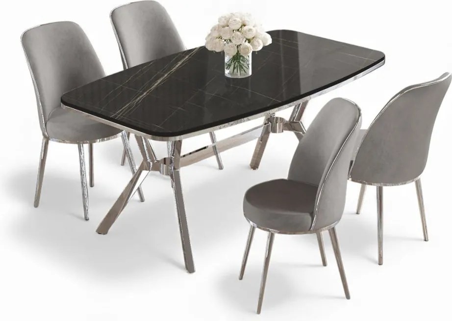 Lena étkezőgarnitúra, fekete márvány-króm, 160 cm – TR240CHR2874