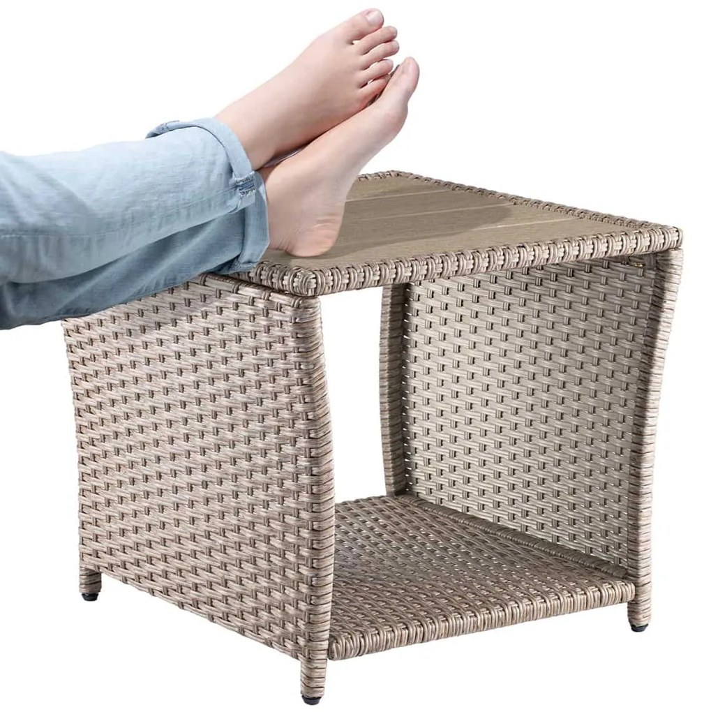 Casaria® Vedis polyrattan asztalka 45x45x40 cm - bézs