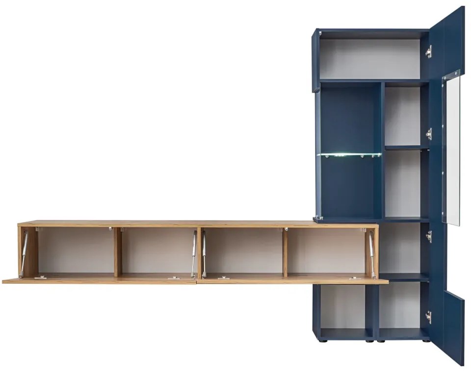 MARIONO nappali fal, 210x162x40, sötétkék/tölgy flagstaff