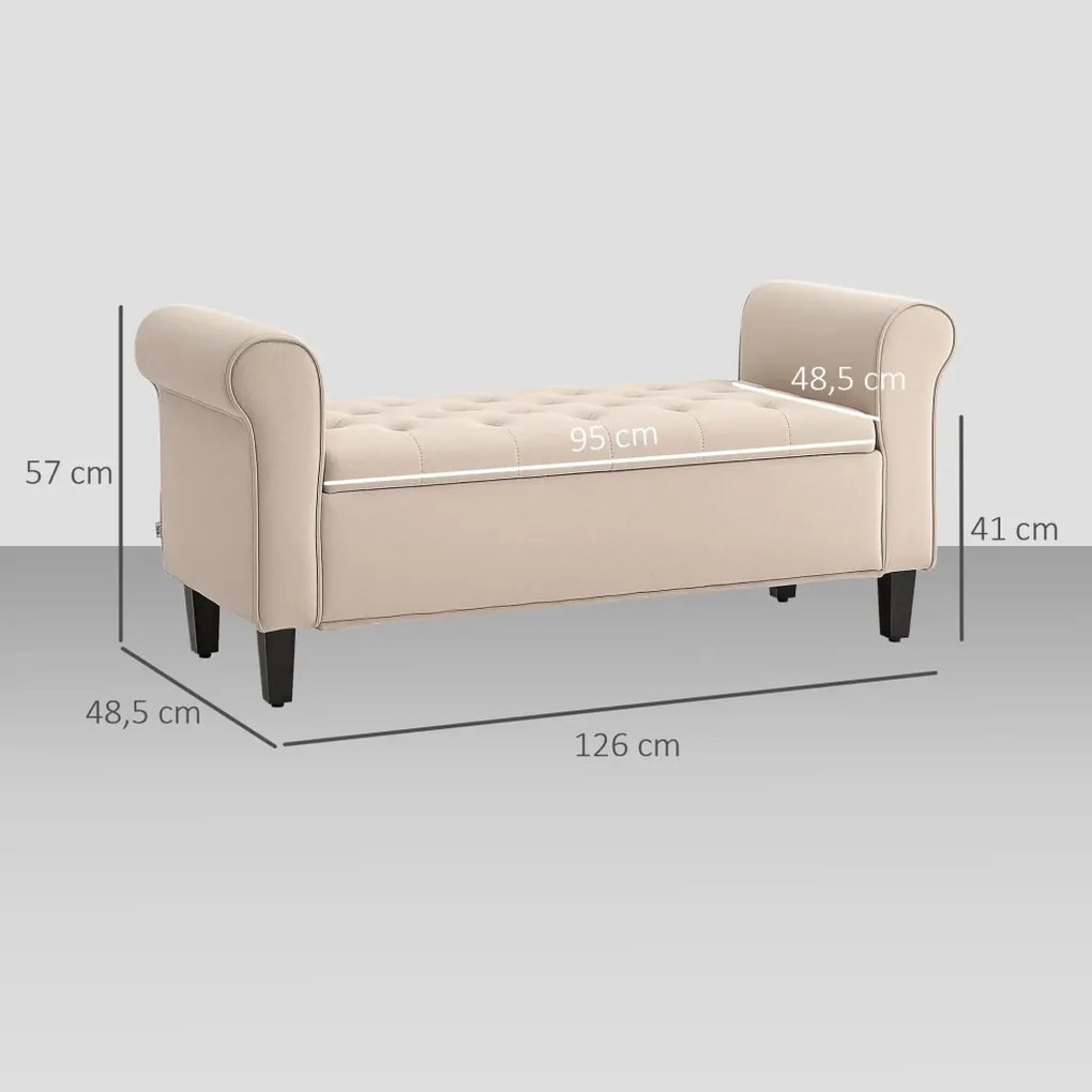HOMCOM Kárpitozott pad, ágypad, gombbal tűzött, bársonyhatású, 126 cm x 48,5 x 57 cm, bézs