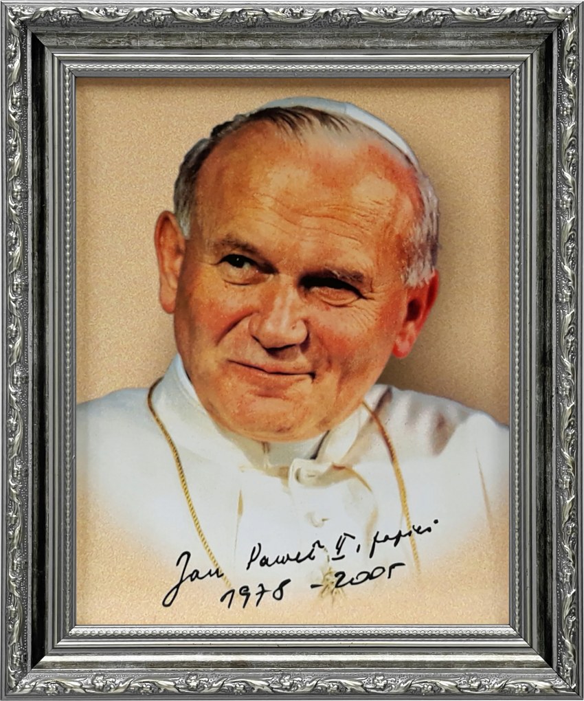Vászonkép 31x26 Szent II. János Pál Pápa Ezüst Díszített Keret
