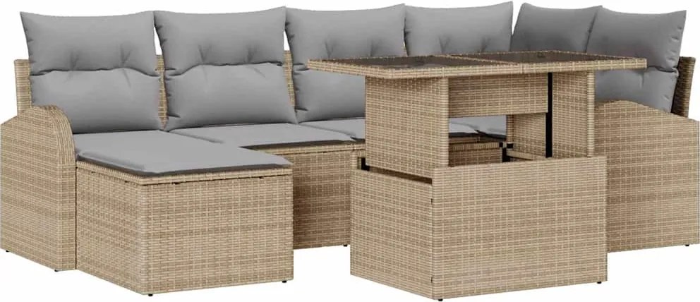 vidaXL Kerti Kanapé Szett tárolóval 7 pcs Bézs Poli rattan