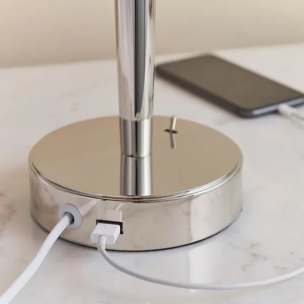 Endon 72175 - SYON asztali lámpa USB-vel 1xE14/40W/230V króm/beige