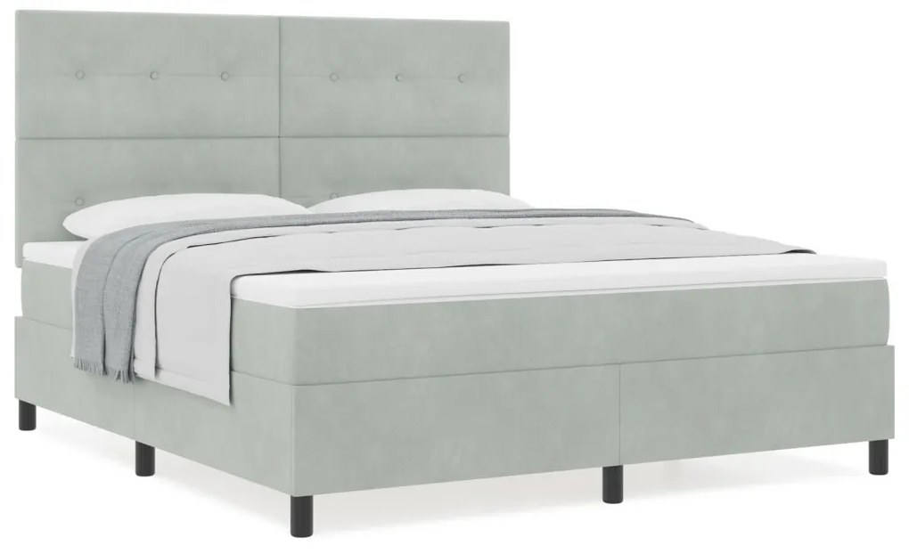 Boxspring Ágy Matracot tartalmazó Világosszürke Szuper King Bársonyos