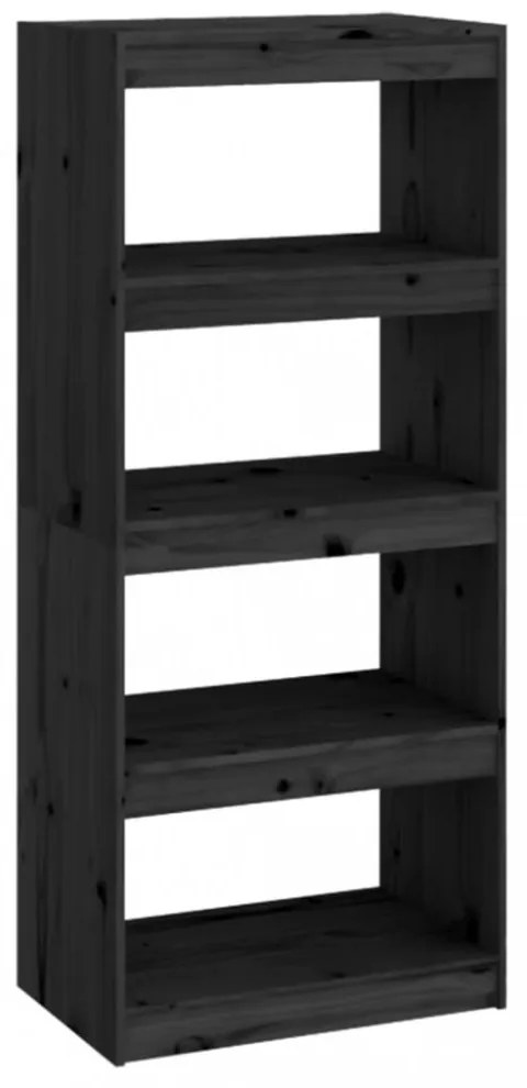 fekete tömör fenyőfa könyvszekrény/térelválasztó 60x30x135,5 cm