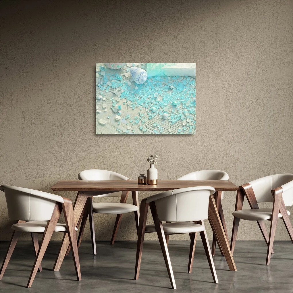 Kép - Tengerparti hangulat türkiz árnyalatokban (üvegen) (70x50 cm)