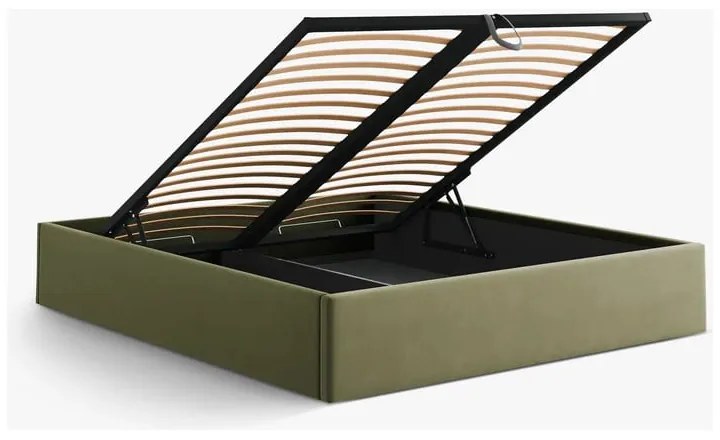 Zöld kárpitozott ágyneműtartós-ágytámla nélkül franciaágy ágyráccsal 160x200 cm Susan – Micadoni
