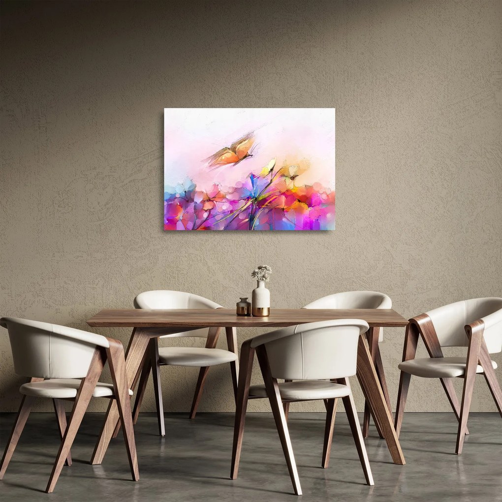 Kép - pillangó a virág felett, absztrakció (üvegen) (70x50 cm)