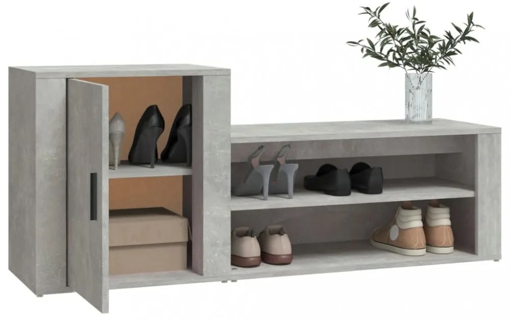 betonszürke szerelt fa cipőszekrény 130x35x54 cm