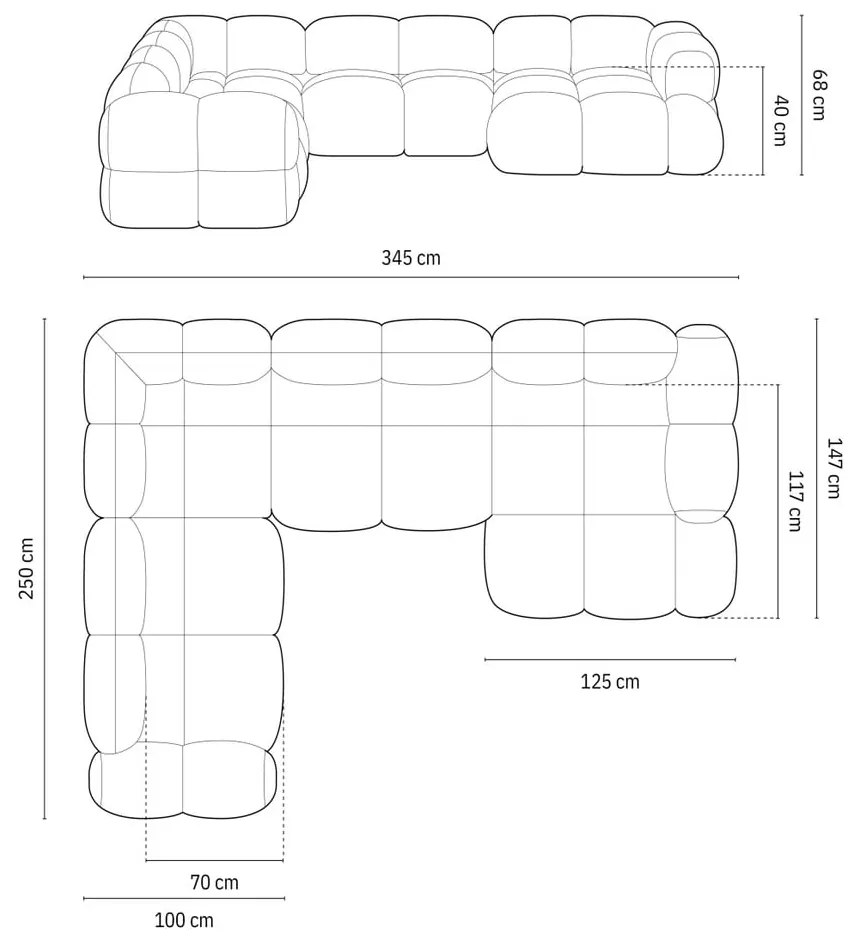 Sötétkék bársony sarokkanapé (bal oldali-U alakú) Loretto – Cosmopolitan Design
