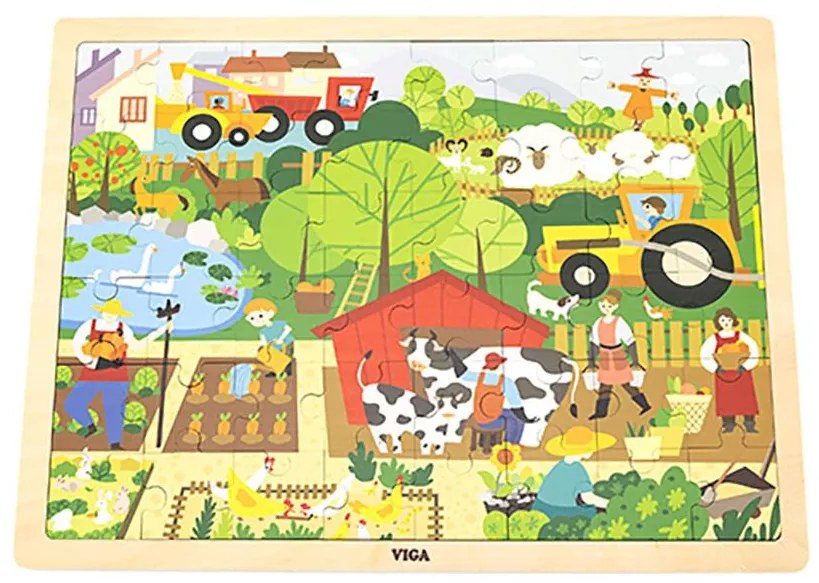 Gyermek fa puzzle Viga Farm 48 db