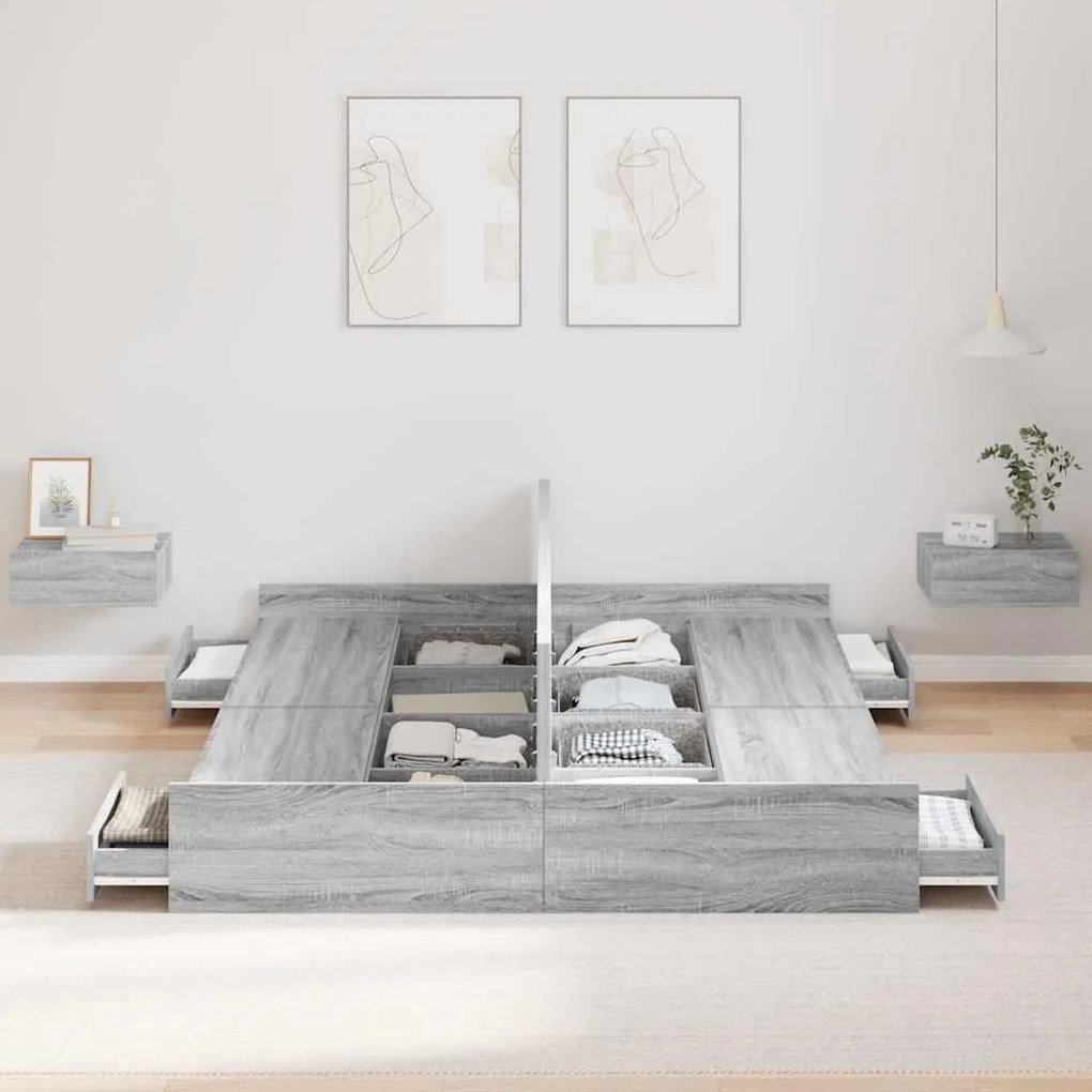 Ágykeret tárolóval fiókkal Szürke sonoma 160 x 200 cm Faanyag