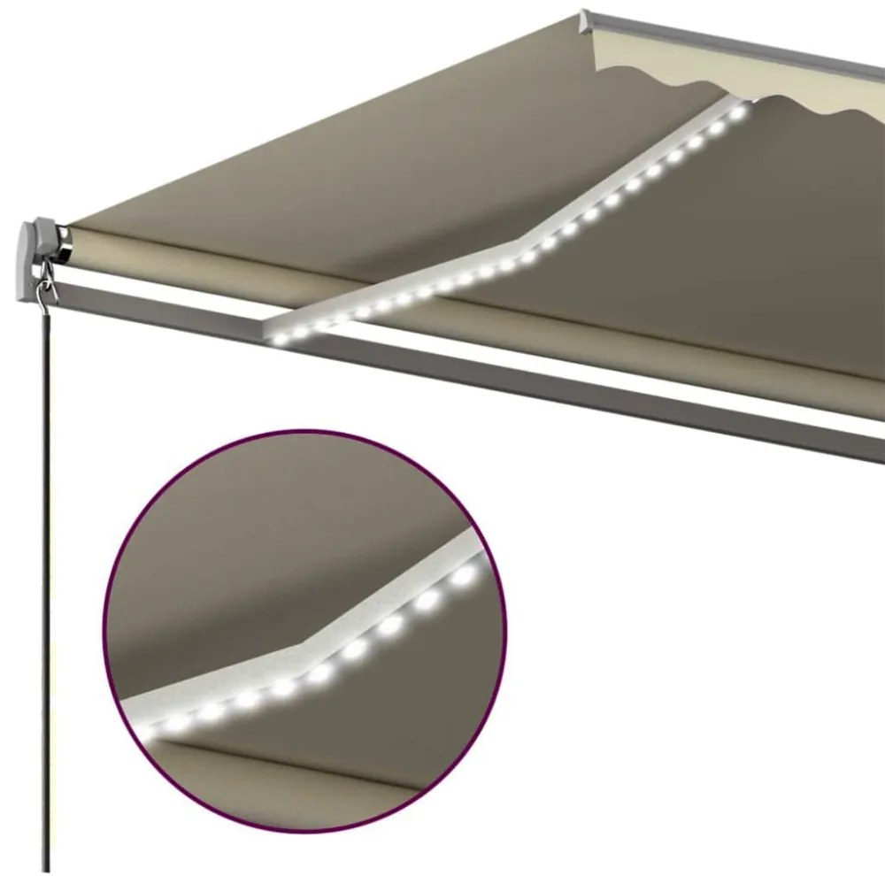 krémszínű automata szélérzékelős és LED-es napellenző 450x350cm