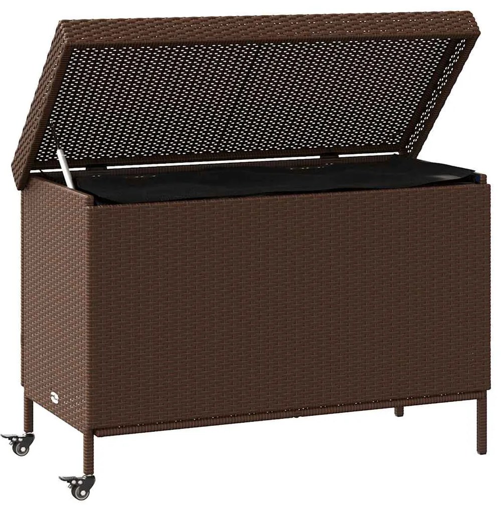 barna polyrattan kerti tárolóláda kerekekkel 110x55x73 cm
