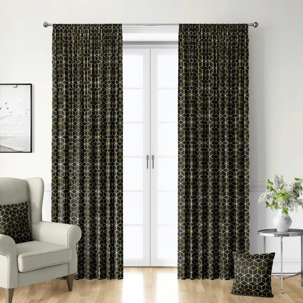 Geometrikus Mintás Függöny, Velvet Szalaggal 145 cm széles x 220 cm magas