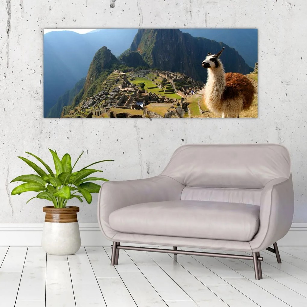 Kép - Láma és Machu Picchu (120x50 cm)