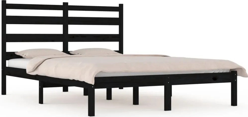 vidaXL fekete tömör fenyőfa ágykeret 140 x 190 cm
