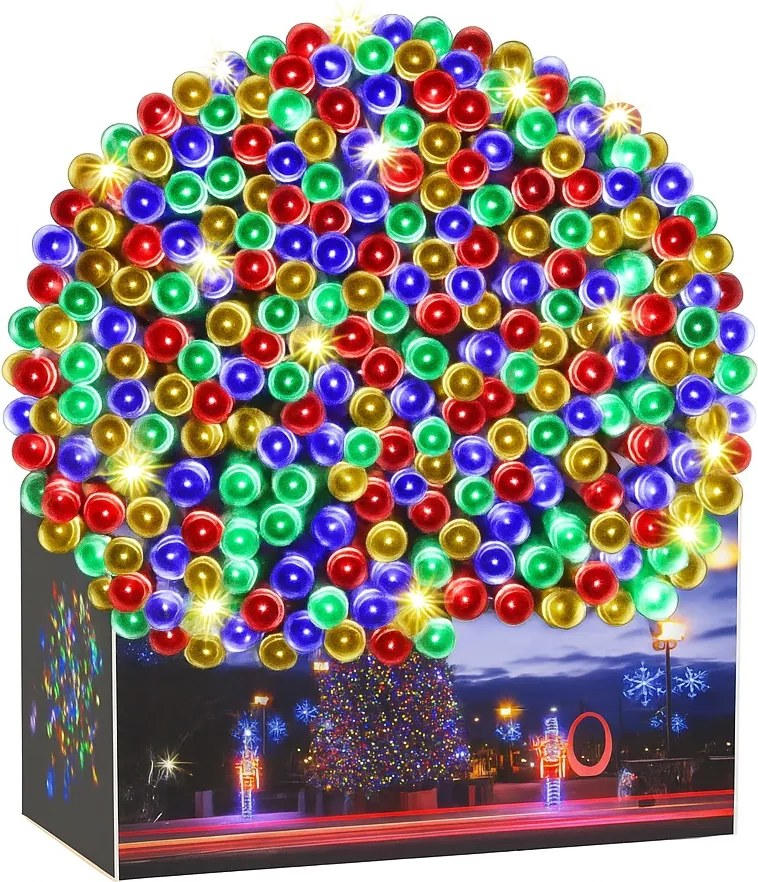 LED-es karácsonyfa fényfüzér 300 Flash, zöld kábel 21m többszínű RS-1902M