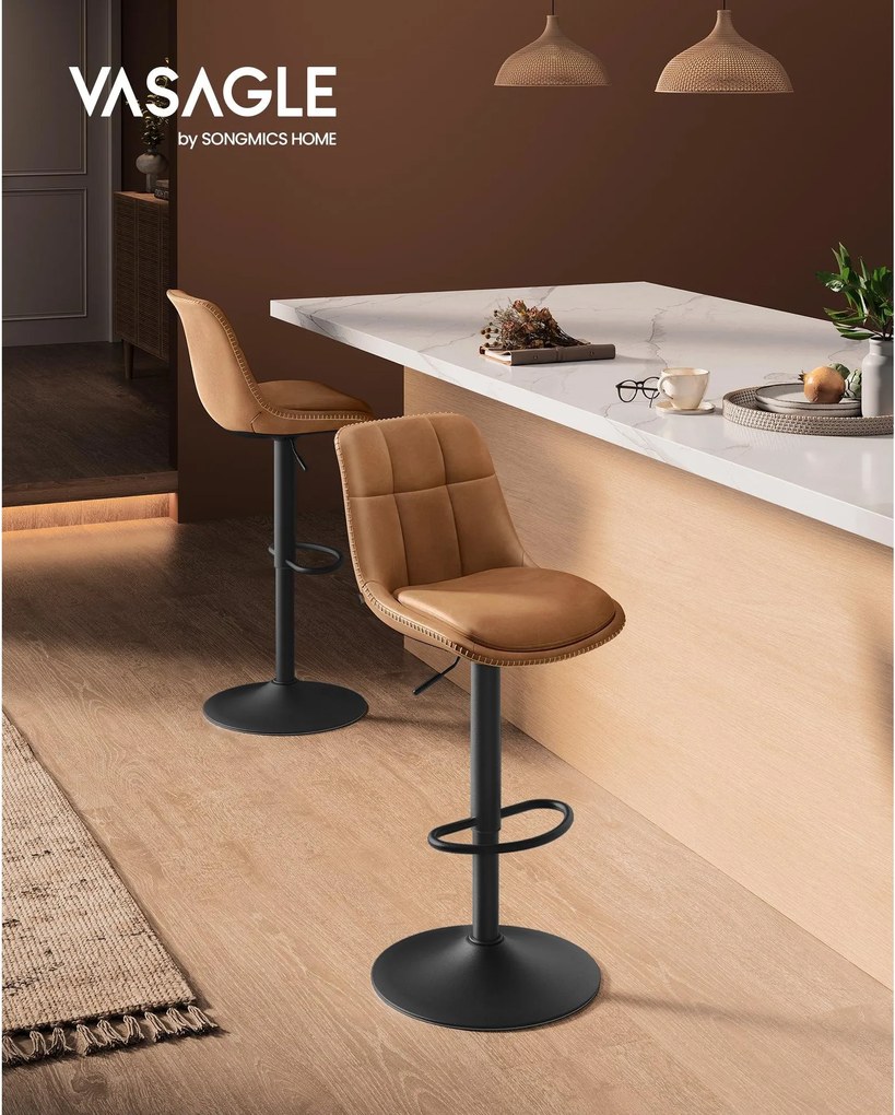 VASAGLE bárszék szett (2 db), magasságában állítható konyhai bárszékek, karamellbarna