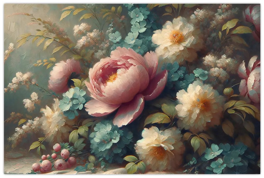 Kép - Természet csendélet virágokkal - festmény (90x60 cm)