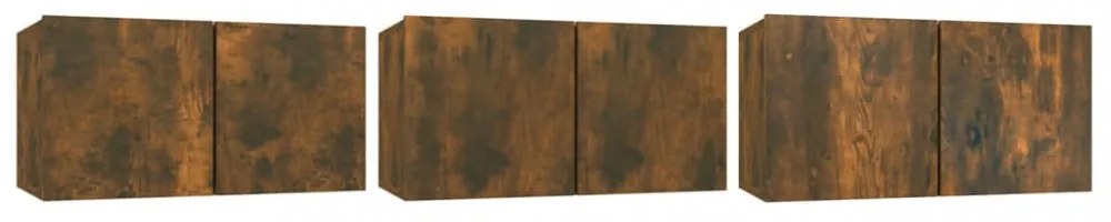 3 db füstös tölgy színű fa függő TV-szekrény 60 x 30 x 30 cm