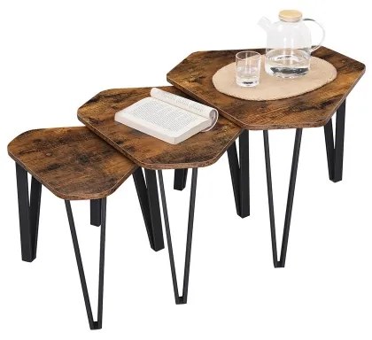 ELDUR 3 darabos oldalsó asztal szett barna/fekete