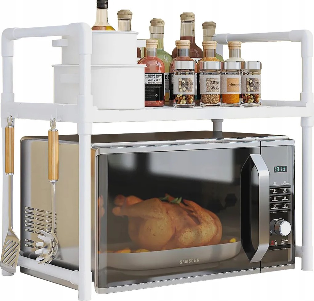 Konyhai Polc mikrohullámú sütő alá Organizer Szekrény Fehér 2szintes 48cm Könyvespolc