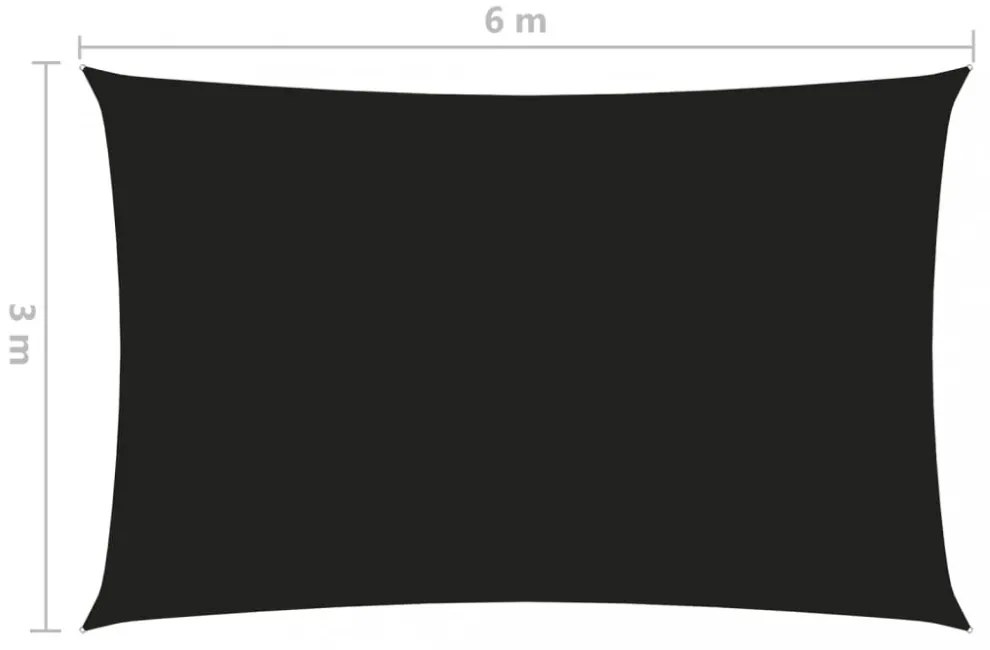 fekete téglalap alakú oxford-szövet napvitorla 3 x 6 m