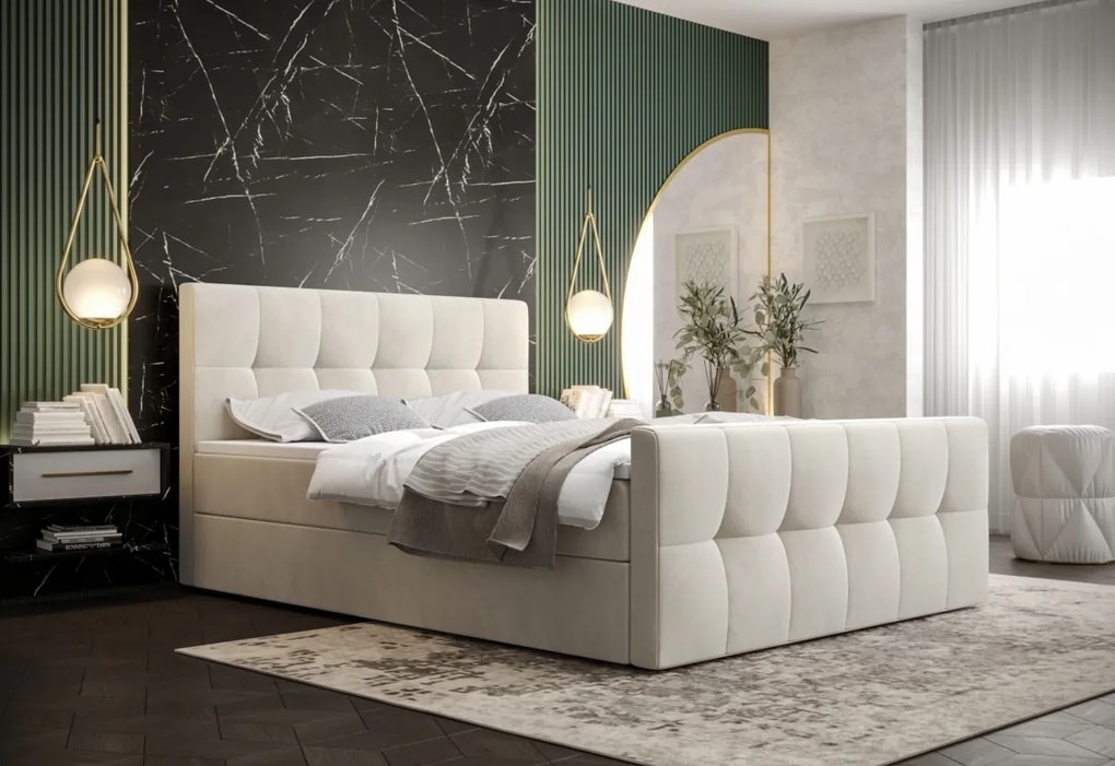 HATAN 2 kárpitozott boxspring ágy, 90x200, monolith 15, balos