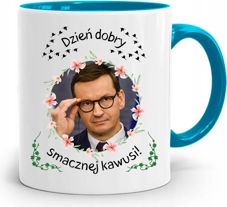 Kék Politikus Bögre Mateusz Morawiecki Miniszterelnök fényképes nyomtatással