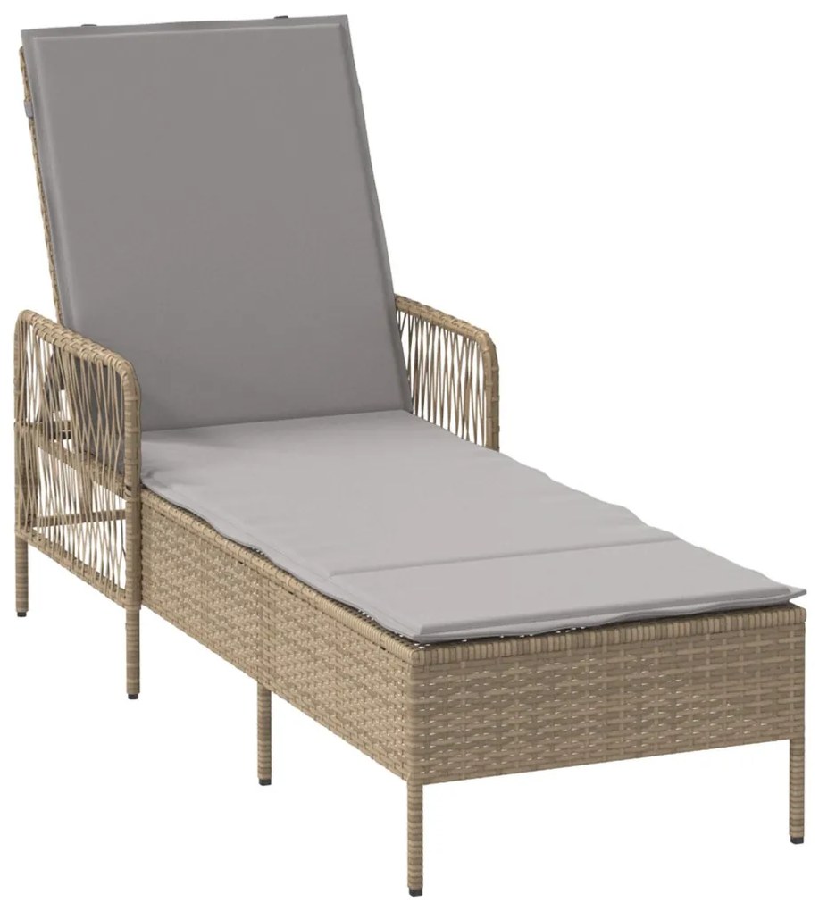 Napozóágy Bézs és világosszürke PE rattan 157 x 55 x 92 cm