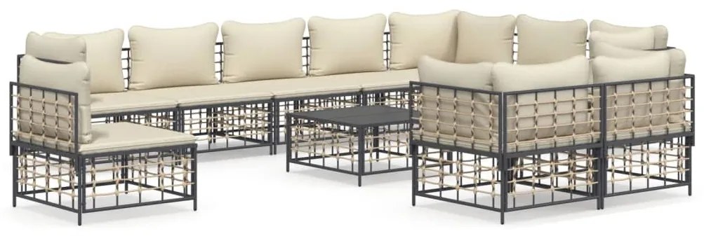 11 részes antracitszürke polyrattan kerti ülőgarnitúra párnával