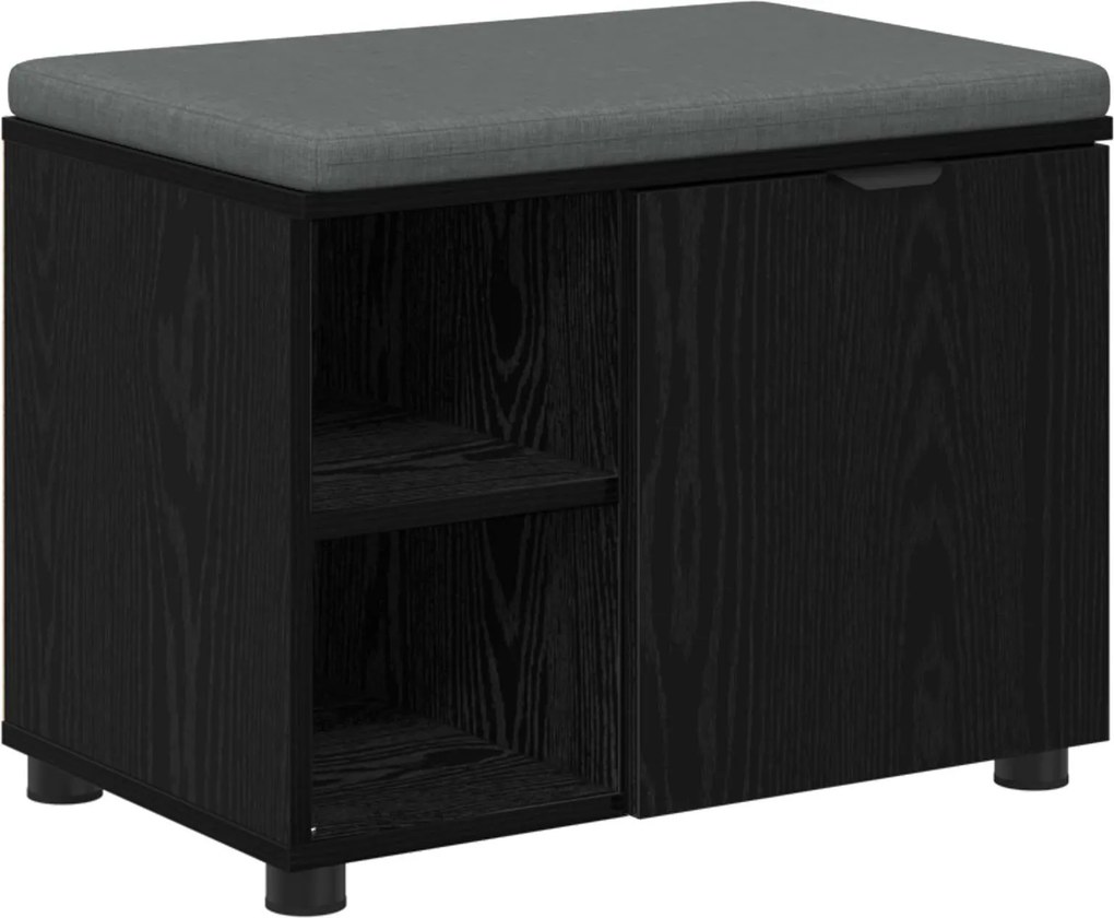 vidaXL Előtér pad Fekete Tölgy 60 x 38 x 46 cm Műanyag Fa és Szövet
