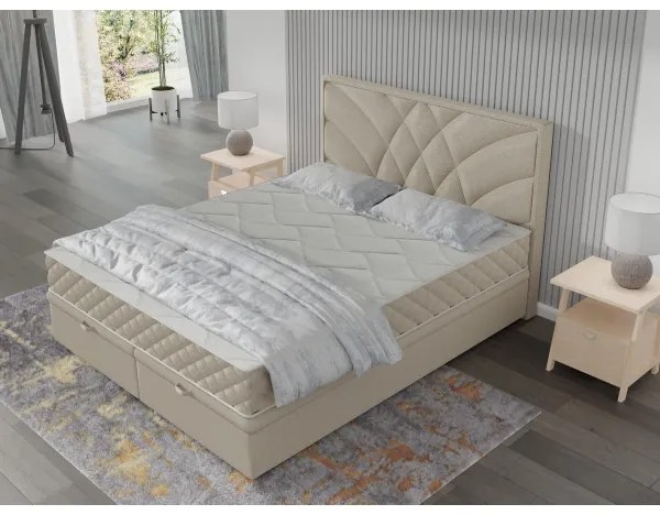 GINA 140x200 cm bézs kárpitozott ágy matracokkal és ágyneműtartóval