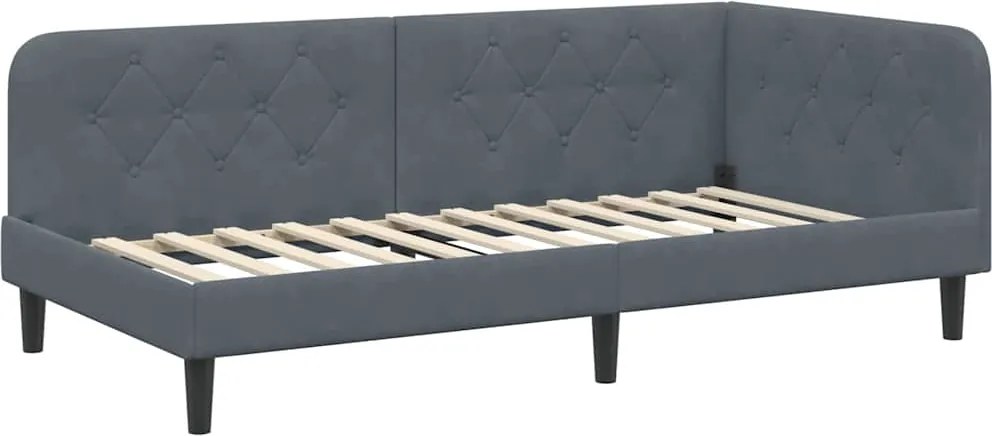 vidaXL Sarokágy keret fejtámlával Sötétszürke 90 x 190 cm Bársony