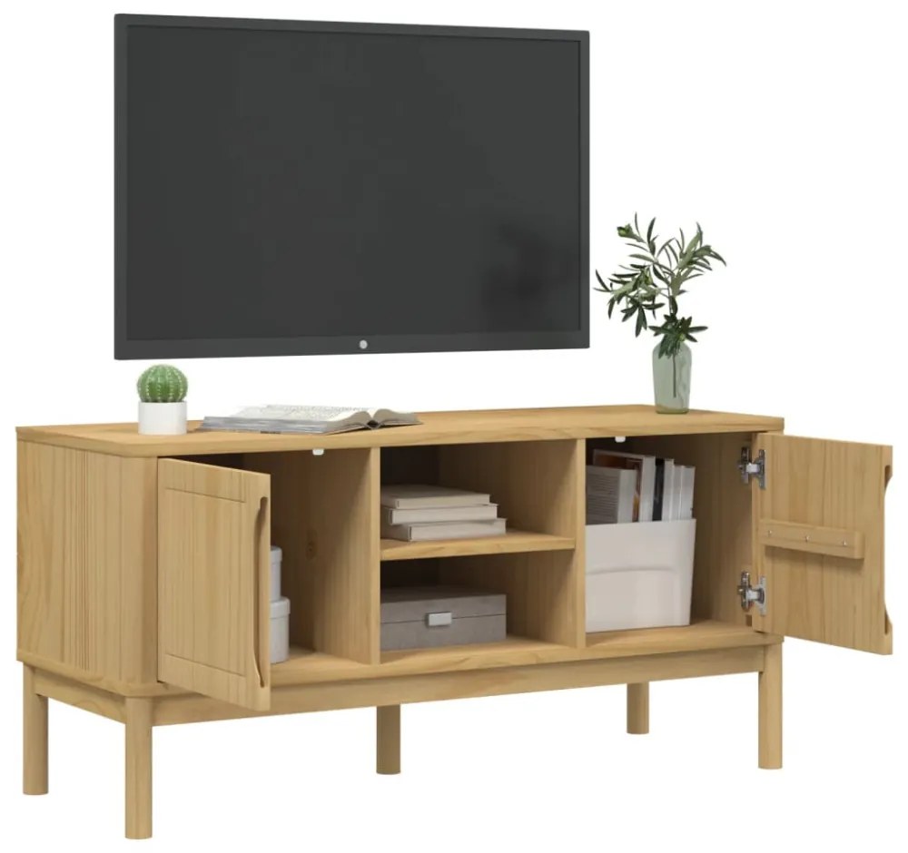FLORO viaszbarna tömör fenyőfa TV-szekrény 114 x 43 x 55 cm