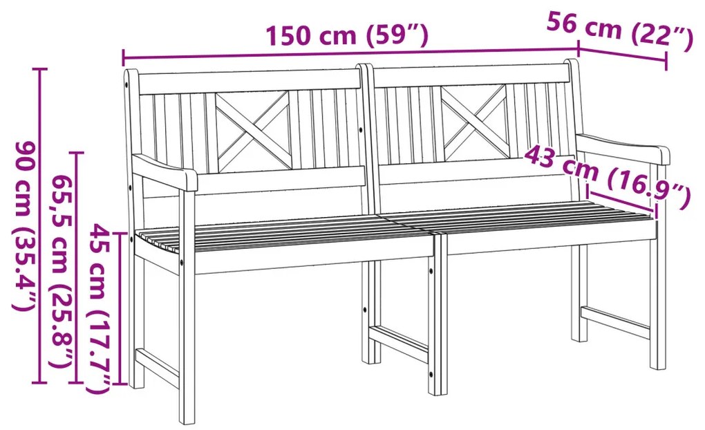 Kerti Pad 150x56x90 cm Tömör Akácfából