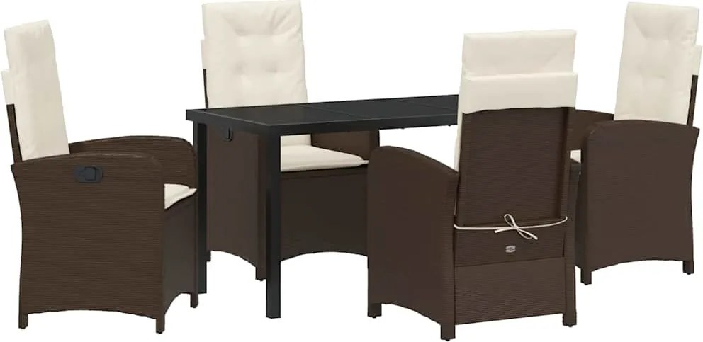 vidaXL Kert étkező szett párnával 5 pcs Barna polirattan