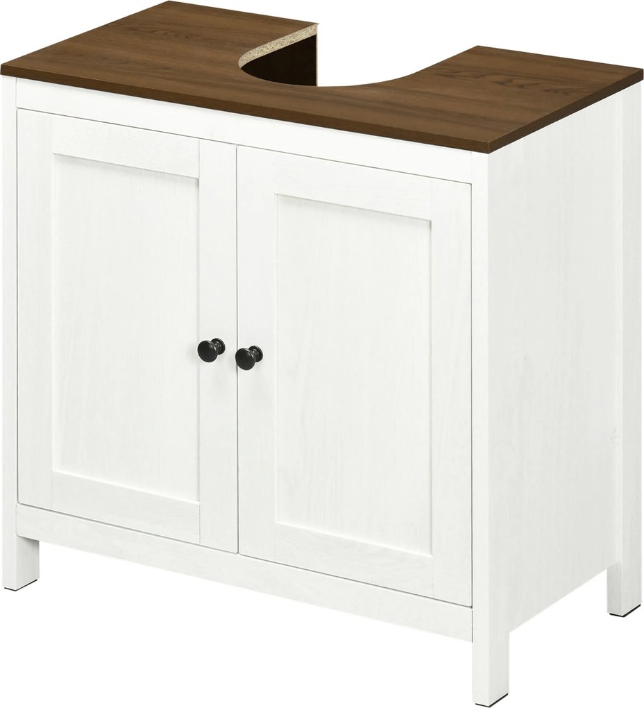 Kleankin Mosdó Alatti Fürdőszoba Szekrény Fa Mosdópult 2 Ajtóval és Állítható Polccal Modern 60x30x60 cm Fehér | Aosom
